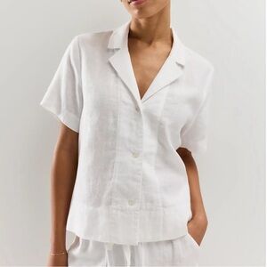 Quince 100% European Linen Short Sleeve White Shirt Womans Size L
